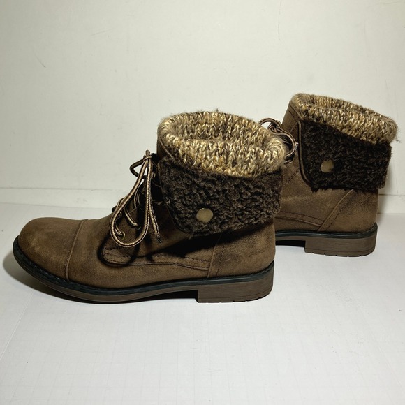 Cliffs by White Mountain Women's Brown Faux Suede Knit Cuff Lace Up Boots Sz 6.5 - Picture 4 of 13